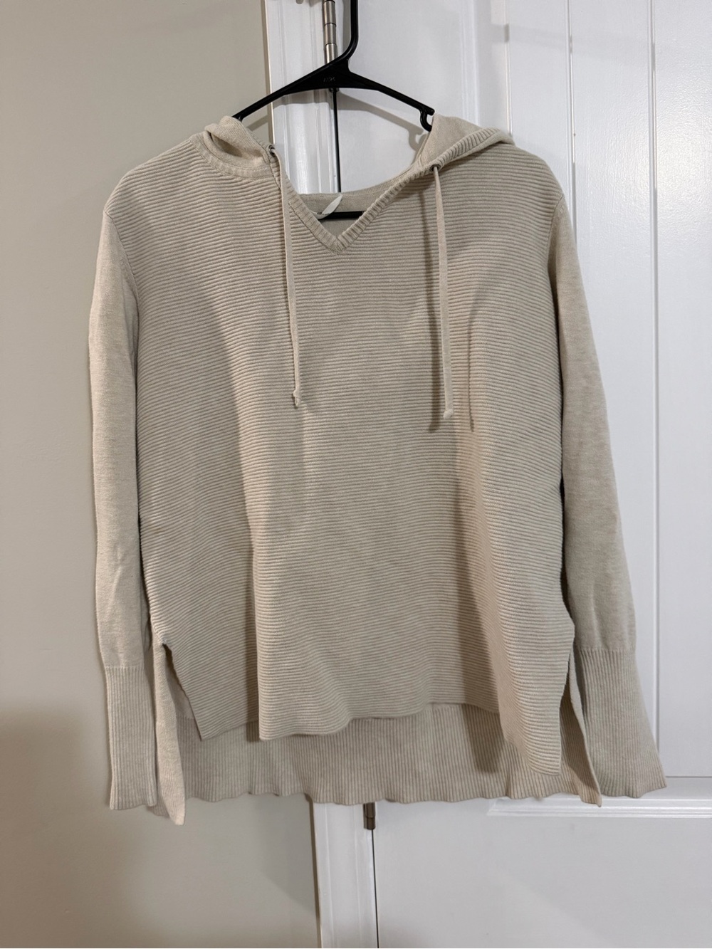 Athleta Ribbed Knit Hoodie Sweater Oatmeal Beige Size XL